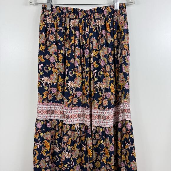 Ces Femme Maxi Skirt Medium Navy Floral Mixed Print Boho Romantic Feminine - Picture 8 of 13